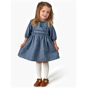 NWT•Modern Moments by Gerber•Toddler Girl Yoked Bow Dress| Blue | 12m